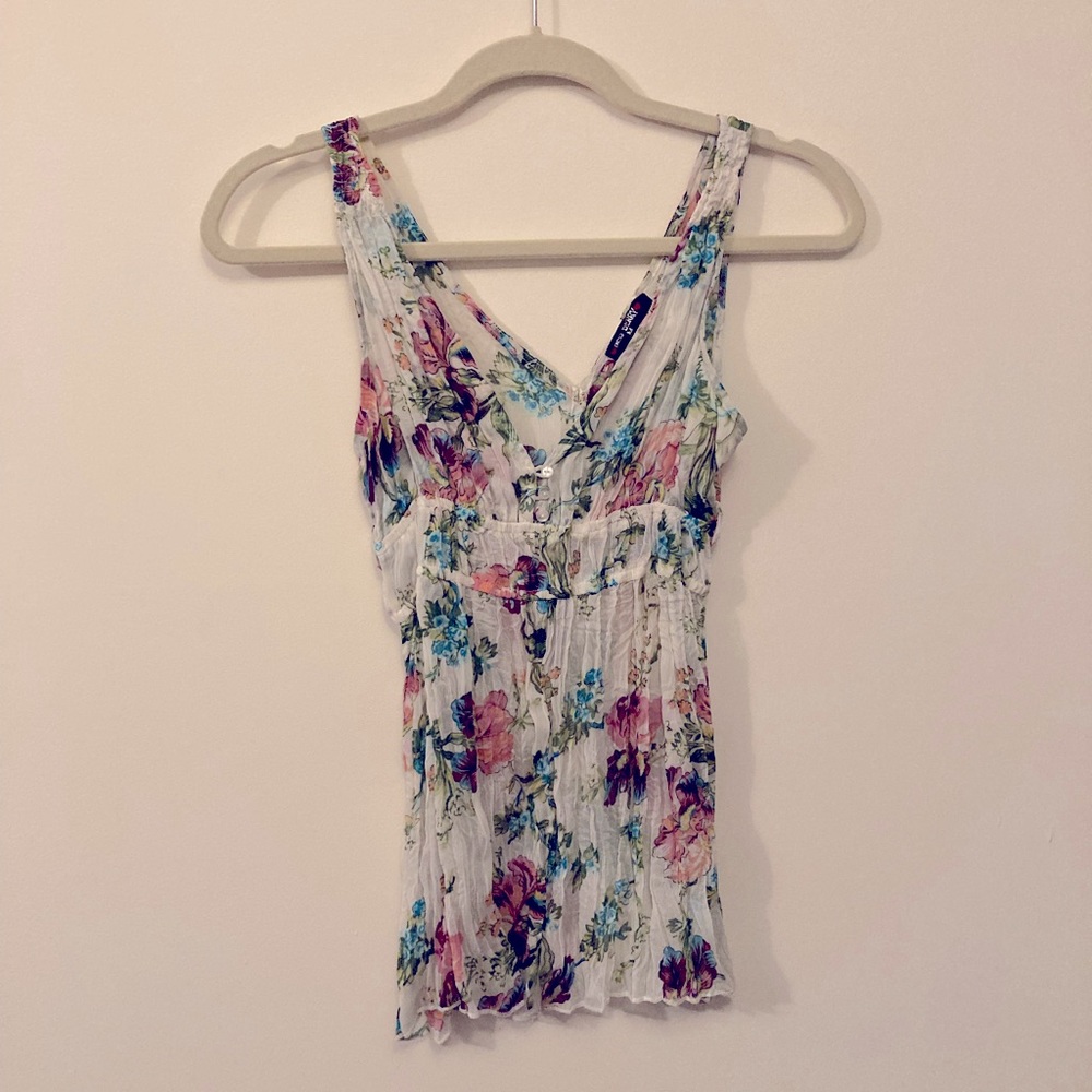 Red Berry • Sheer Floral Tank Top Blouse Summer Top